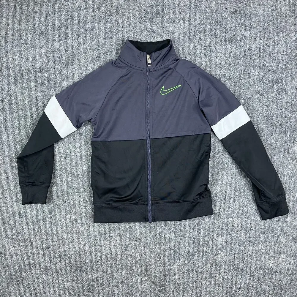 Nike Full Zip Jacket Boys Size 7 Gray Black Colorblock Athletic Track Activewear